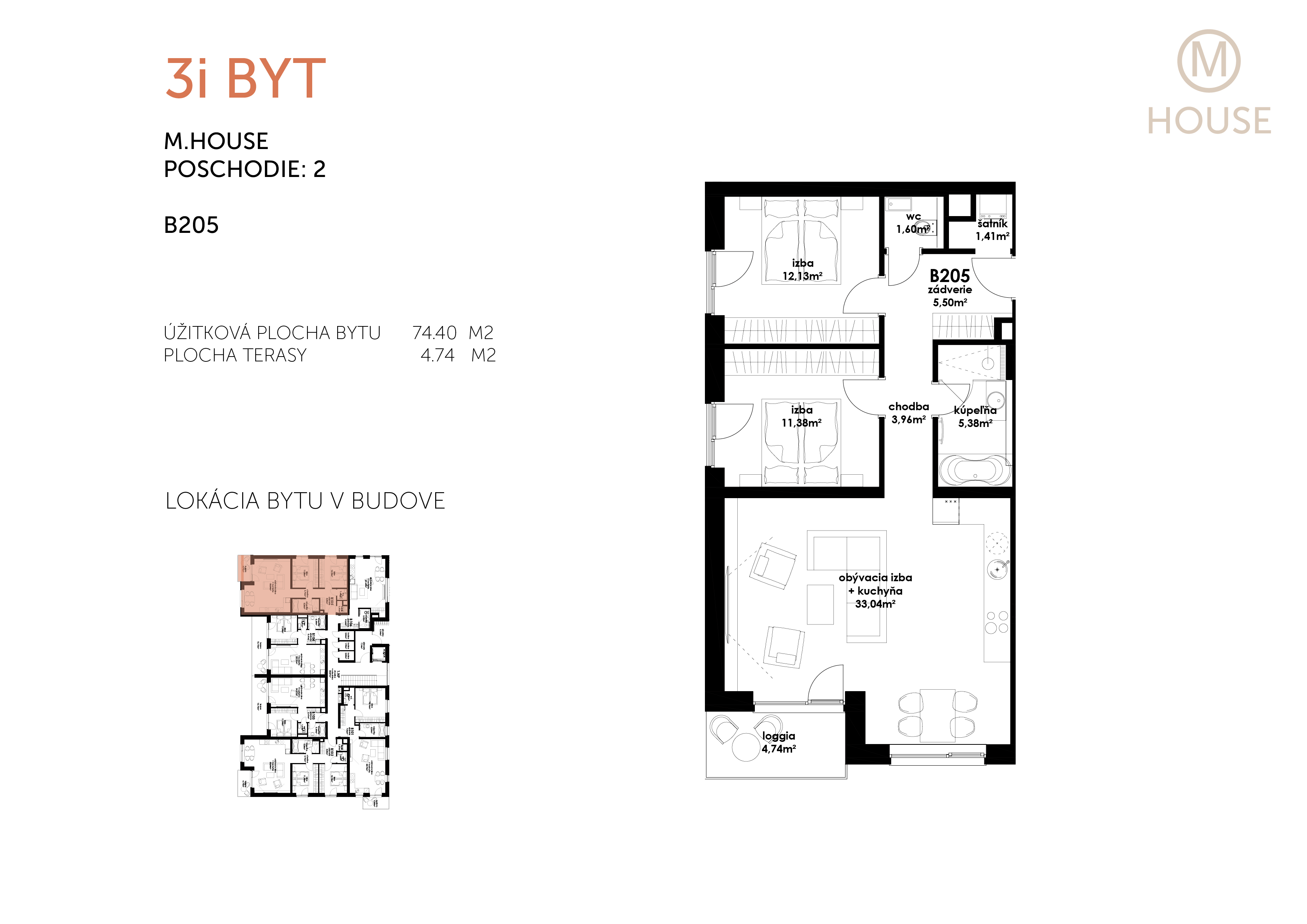 Predané: Novostavba 3 Izbový, M-House, Malacky centrum, 74,40m2, balkón 4,74m2-5
