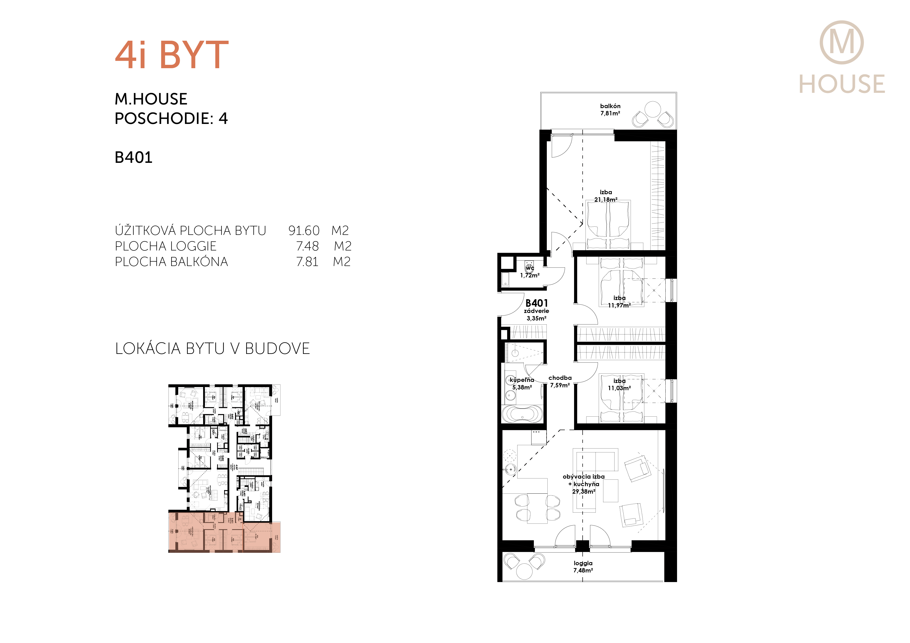 Predané: Novostavba 4 Izbový, M-House, Malacky centrum, 91,60m2, Loggia 15,29m2-5